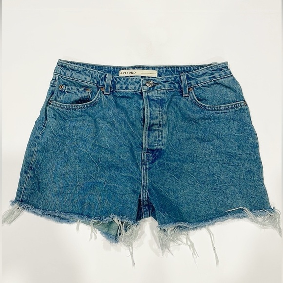 GRLFRND Helena High-Rise Cut Off Denim Shorts‎ Women’s Sz 28 Blue - Picture 1 of 13